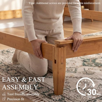 Joinery Inspired Solid Bamboo Bed Frame Queen Size with Headboard, view 6
