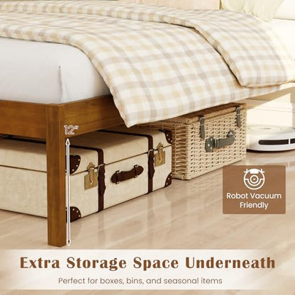 Twin Size Bed Frame with Solid Wood Legs and Wooden Slats, view 7