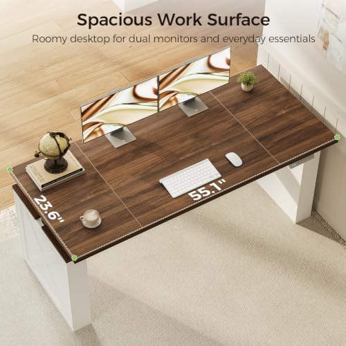 Farmhouse 55 Inch Electric Standing Desk, Walnut+White, view 5