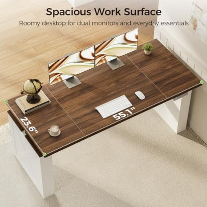 Farmhouse 55 Inch Electric Standing Desk, Walnut+White, view 5