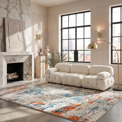 SAFAVIEH Area Rug 8x10 - Madison Collection - Large - Cream & Orange, Modern Abstract Design, Non-Shedding & Easy Cleaning, Ideal for Living Room, Bedroom, Office, Dining Space (MAD478B)