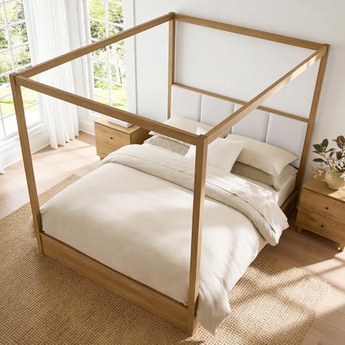 Wood Canopy Bed Frame Queen Size, Oak Bed w/Solid Wood Posters, view 4