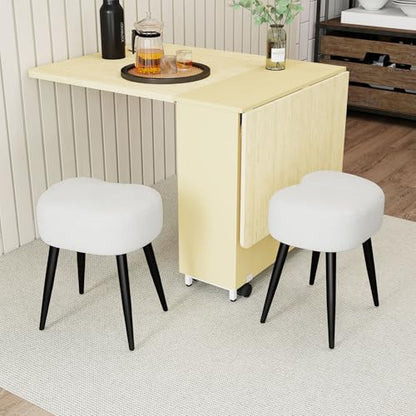 Teddy Velvet Vanity Stool, Upholstered Makeup Chair with Sturdy Metal Legs, Soft Padded Ottoman Footrest, Modern Accent Stool for Bedroom, Living Room, Entryway (White, 17.7in H)
