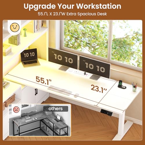 57" L Shaped Standing Desk, Sit Stand Office Desk with Storage Hutch, view 6