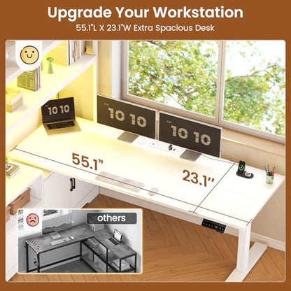 57" L Shaped Standing Desk, Sit Stand Office Desk with Storage Hutch, view 6