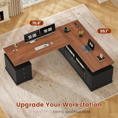 70.9" x 55" L Shaped Standing Desk with 4 Drawers, Electric Executive Desk, view 8