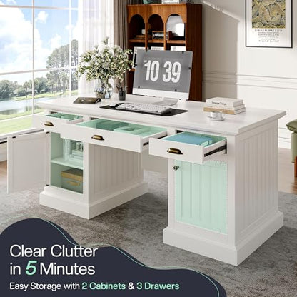 68" Executive Desk for Home Office & Study, Pure White, view 6