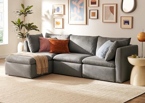 Oversized Modular Sectional Sofa with Fully Removable Covers and Storage, Convertible U, L-Shaped and Sleeper Sectional, Modern Couches with Ottoman Chaise (Stone Gray Fabric, 4 Seats, L)