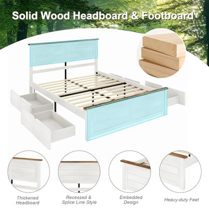 Wooden queen bed frame in beige with headboard, view 6
