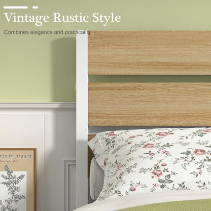 Full Size Metal Bed Frame with Natural Wood Headboard, view 6
