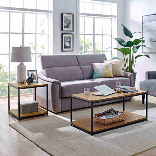 Tall Side End Table Furniture Designs |Brooklyn Series | Night Stand | Coffee Table |Storage Shelf | Sturdy | Easy Assembly | Brown Oak Wood Look Accent Furniture with Metal Frame