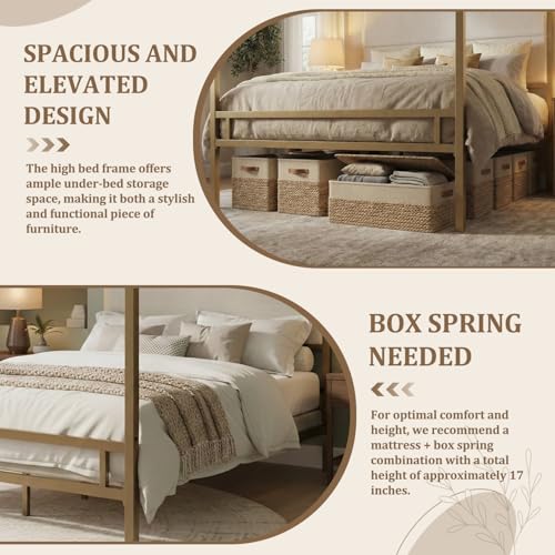 Canopy Bed Frame Queen, Tall Velvet Upholstered Headboard, view 8