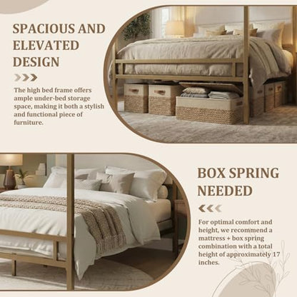Canopy Bed Frame Queen, Tall Velvet Upholstered Headboard, view 8