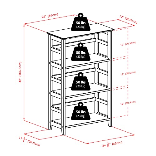 Studio 3-Tier Bookshelf, 42" in Honey Pine, Classic Display Bookcase, Functional & Stylish Shelving Unit for Convenient Home Storage in Living Room, Bedroom, Office, Dorm