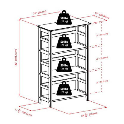 Studio 3-Tier Bookshelf, 42" in Honey Pine, Classic Display Bookcase, Functional & Stylish Shelving Unit for Convenient Home Storage in Living Room, Bedroom, Office, Dorm
