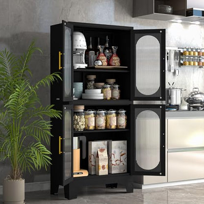 Black Metal Storage Cabinet with Doors and 3 Shelves (2 Adjustable) for Kitchen, Laundry Room, Home Office, Kids Room