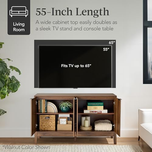 55" Modern 4-Door Sideboard Storage Cabinet, Buffet, Media Cabinet, Cupboard, view 7