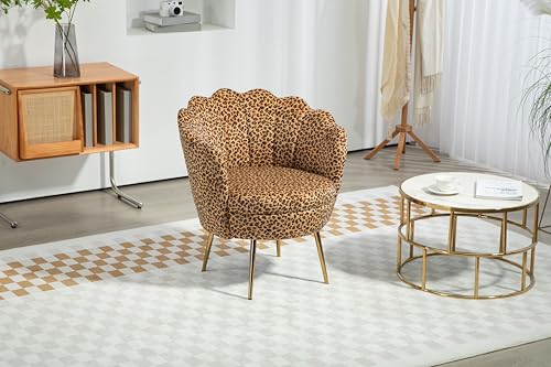 Modern Accent Velvet Chairs Comfy Upholstered Vanity for Bedroom Armchair Dining with Golden Metal Legs Desk Chair Makeup Chairs for Living Room （Leopard Print）
