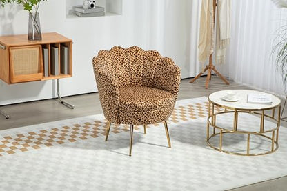 Modern Accent Velvet Chairs Comfy Upholstered Vanity for Bedroom Armchair Dining with Golden Metal Legs Desk Chair Makeup Chairs for Living Room （Leopard Print）