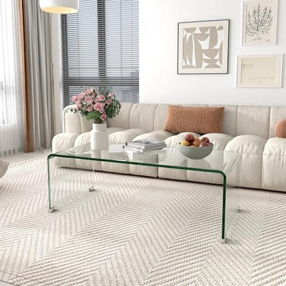Tempered Glass Coffee Table for Modern Living Room Decor, Easy to Clean with Safe Rounded Edges and Durable Design, 39.3" L x 19.6" W x 13.78" H (1, Transparent Coffee Table)