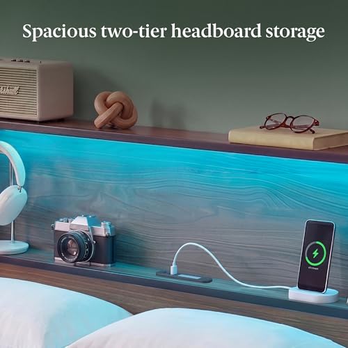 Zinus Kai Platform Bed Frame, RGB LED Lights, USB Charging Station, Full, view 4