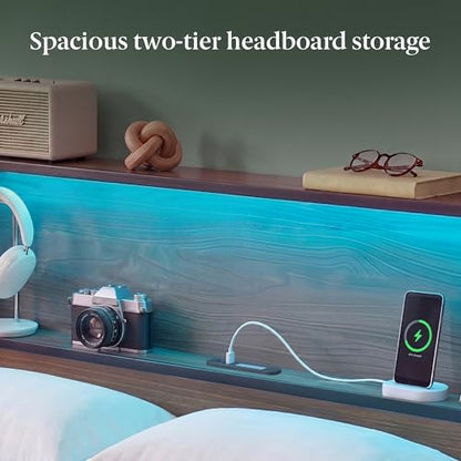 Zinus Kai Platform Bed Frame, RGB LED Lights, USB Charging Station, Full, view 4