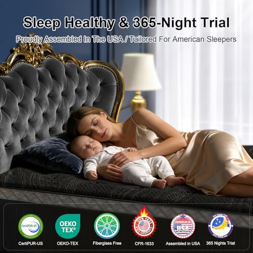 16 Inch Queen Size Mattress, Upgraded Luxury Hybrid Queen Mattress In A Box with with 7-Zone Support for Cool Night & Pressure Relief, Motion Isolation, Edge Support, Assembled in USA, Medium Firm