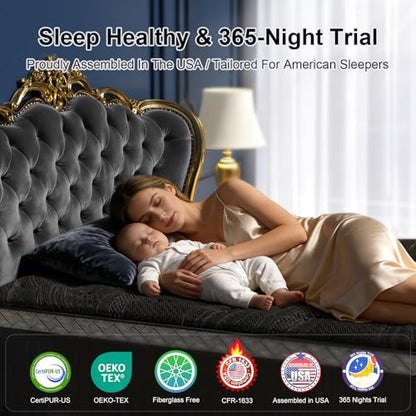 16 Inch Queen Size Mattress, Upgraded Luxury Hybrid Queen Mattress In A Box with with 7-Zone Support for Cool Night & Pressure Relief, Motion Isolation, Edge Support, Assembled in USA, Medium Firm