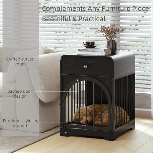 Dog Crate Furniture, Wooden Dog Crate House with Drawer, view 4