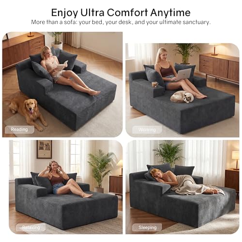 66" Chaise Lounge Chair Indoor, Oversized Boneless Lounge Chair with 3 Pillows, view 7