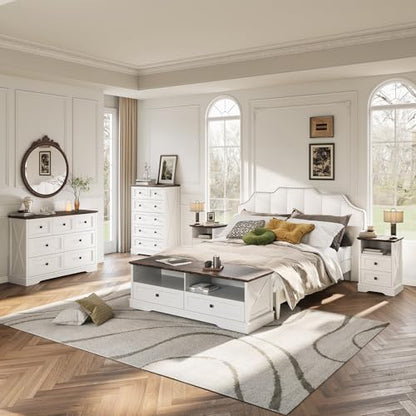 Farmhouse 6 Drawers Dresser Chests for Bedroom, White 6 Chest of Drawers, view 5