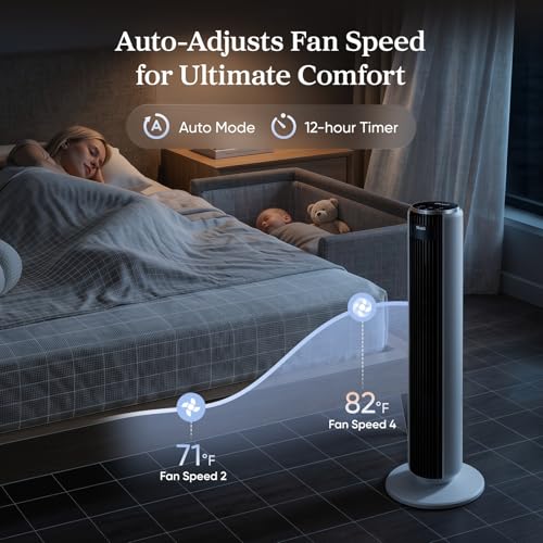Levoit Tower Fan for Bedroom, 28ft/s Fans that Blow Cold Air, 28dB Quiet, view 4