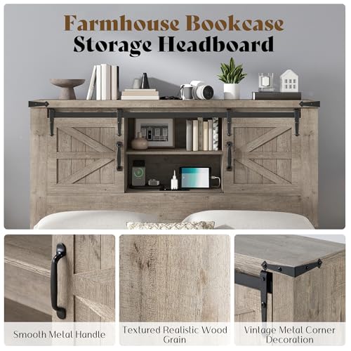 Queen Farmhouse Bed with Storage Wood Grey, view 5