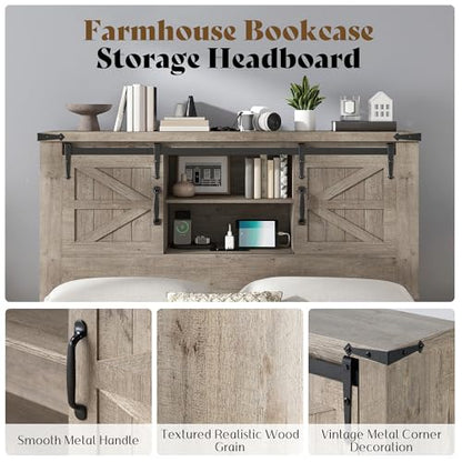 Queen Farmhouse Bed with Storage Wood Grey, view 5