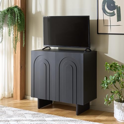SAFAVIEH Furniture - Simi Media Stand for TVs up to 28" - Black Compact Entertainment Media Console - Storage Cabinet for Living Room, Bedroom (MED3119B)
