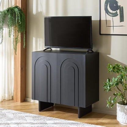 SAFAVIEH Furniture - Simi Media Stand for TVs up to 28" - Black Compact Entertainment Media Console - Storage Cabinet for Living Room, Bedroom (MED3119B)
