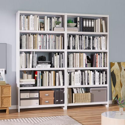 Bookshelf, 69" Tall White Bookshelf with 5 Storage Shelves, Large Metal Bookshelves, 5 Tier Sturdy Bookcase for Living Room, Library, Office, Bedroom, Including Book Stopper,Simple Assembly