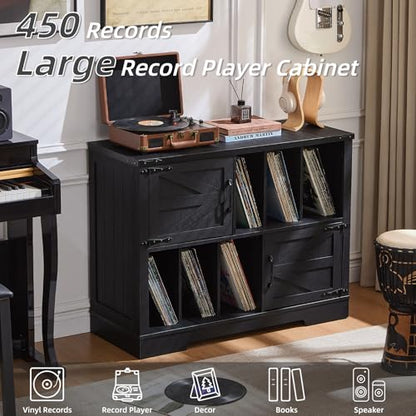 Large Record Player Stand with Vinyl Storage Up to 450 Albums, view 5