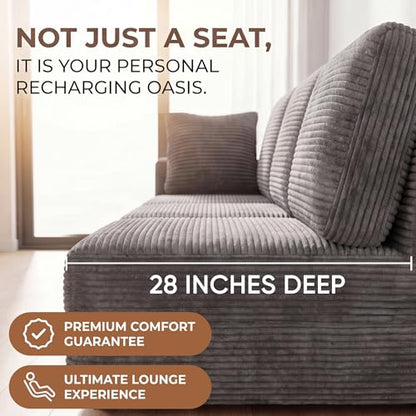 Sectional Couches for Living Room, Modern Boneless Couch with Deep Seat, Upholstered Cloud Sofa, No Assembly Required (Grey, Oversized Sofa)