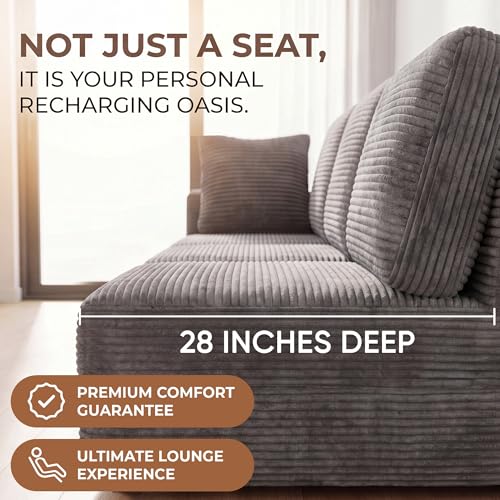 Sectional Couches for Living Room, Modern Boneless Couch with Deep Seat, Upholstered Cloud Sofa, No Assembly Required (Grey, L Shaped Sofa)