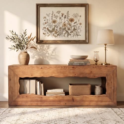 63'' Rustic Solid Wood TV Stand, Hand‑Carved Media Console, view 2