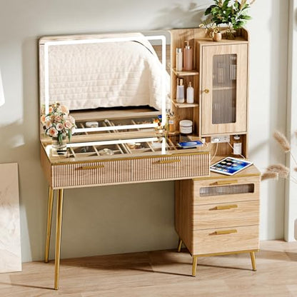 Vanity Desk with 29.53" HD Lighted Mirror, view 7