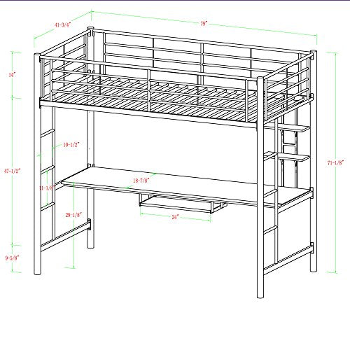 Timothee Urban Industrial Twin Over Workspace Metal Bunk Bed, Twin Size, Black