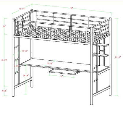 Timothee Urban Industrial Twin Over Workspace Metal Bunk Bed, Twin Size, Black