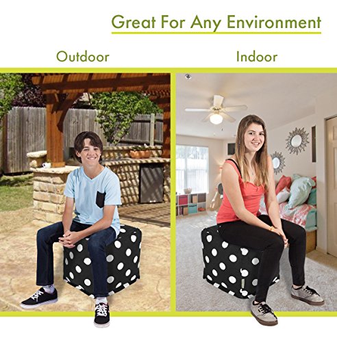 Goods Black Large Polka Dot Indoor Bean Bag Ottoman Pouf Cube L W x 17" H, 17" x 16" x 16"