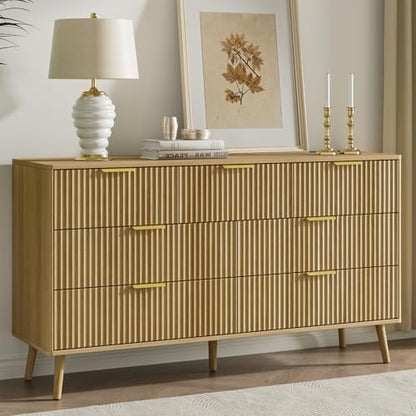 Fluted Dresser and Nightstand Sets 4 Piece, 2-Drawer Nightstands and 5/7 Drawers Dresser, Wood Bedroom Furniture Set for Home, Bedroom, Hallway, Oak