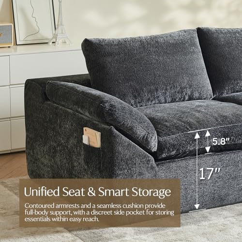 U-Shaped Sectional Sofa with 2 Ottomans, Grey 60.6''x108''x22.8'' | Ultra soft cloud sofa, deep boneless seat, 2 movable ottomans, no assembly, ideal for living room bedroom