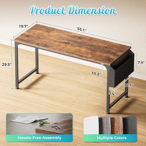 55'' Computer Desk with Fabric Storage Bag, view 4