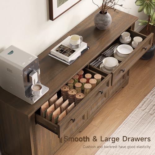 63" Sideboard Buffet Cabinet, Large Credenza with Drawers Walnut, view 3