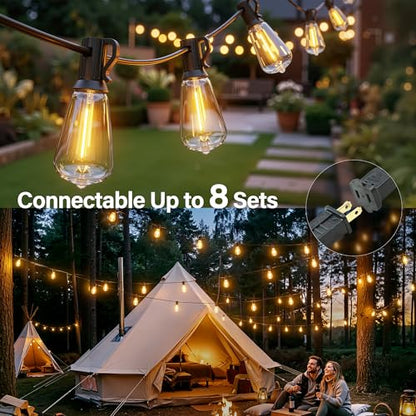 Outdoor String Lights 155FT, Shatterproof Connectable Patio Lights with 60 ST38 Edison LED Bulbs, 2200K Warm White Waterproof String Lights for Outside Backyard, Gazebo, Porch, Balcony, Bistro